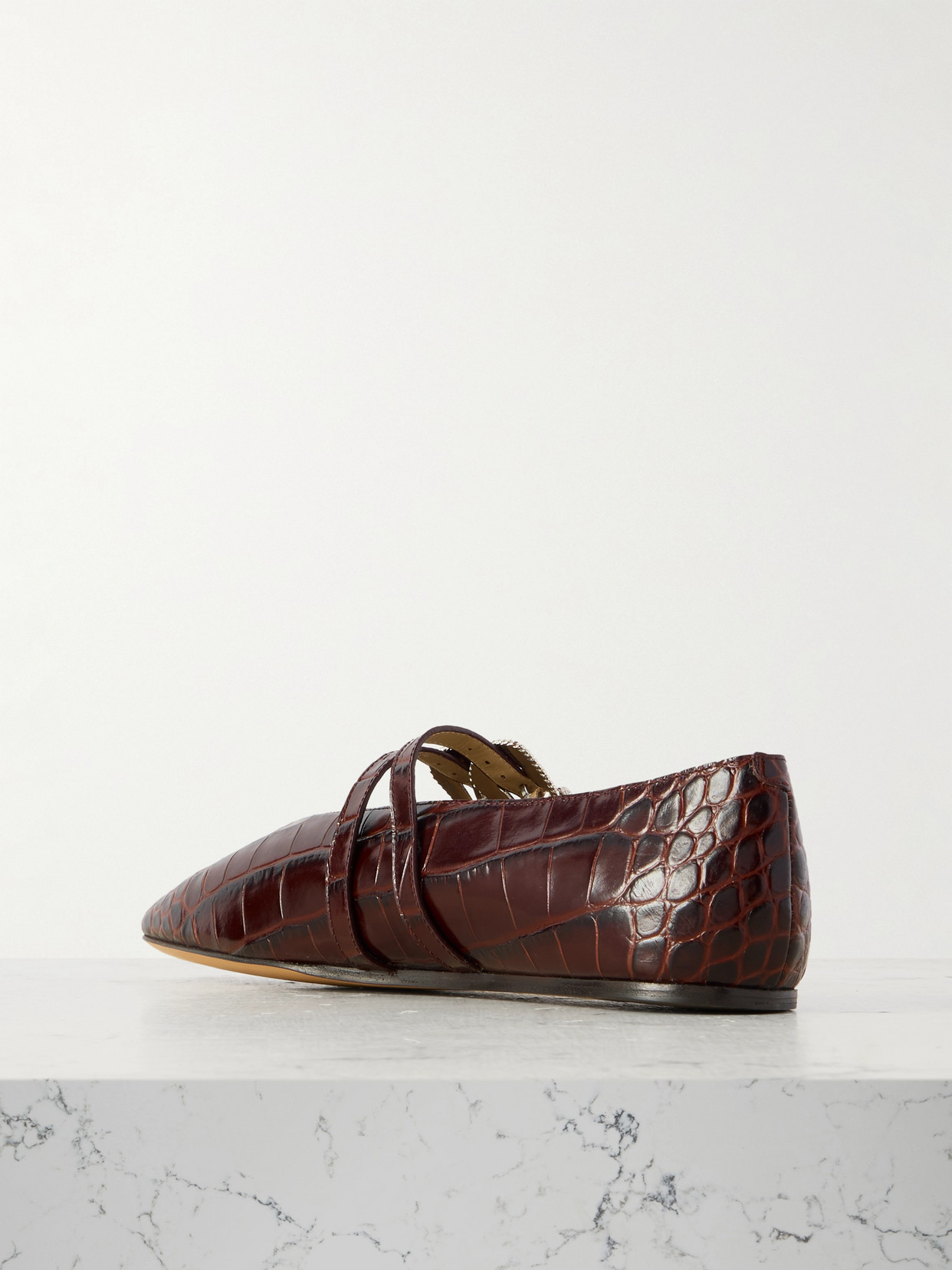 Le Monde Beryl Claudia Croc-effect Patent Leather Mary-jane Ballet Flats In Brown