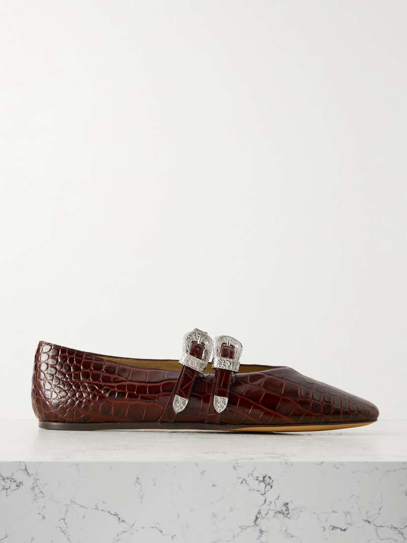 Le Monde Béryl Claudia Croc-effect Patent Leather Mary-jane Ballet Flats