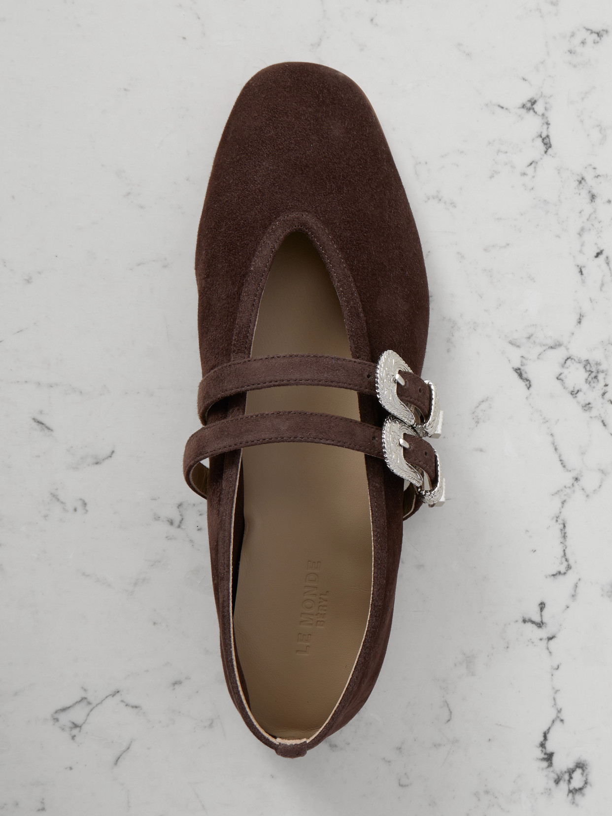 Le Monde Beryl Claudia Suede Mary-jane Ballet Flats In Brown