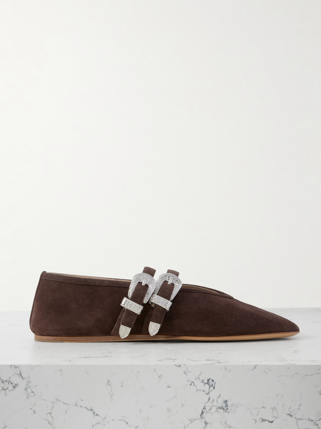 Le Monde Beryl Claudia Suede Mary-jane Ballet Flats In Brown