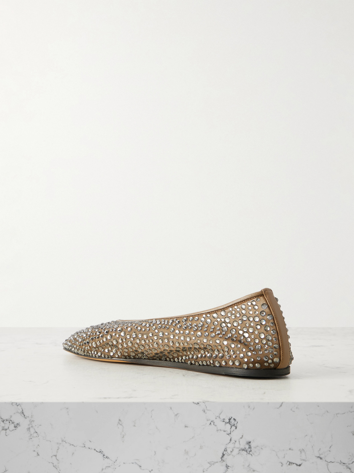 Le Monde Beryl Luna Leather-trimmed Crystal-embellished Mesh Flats In Neutral