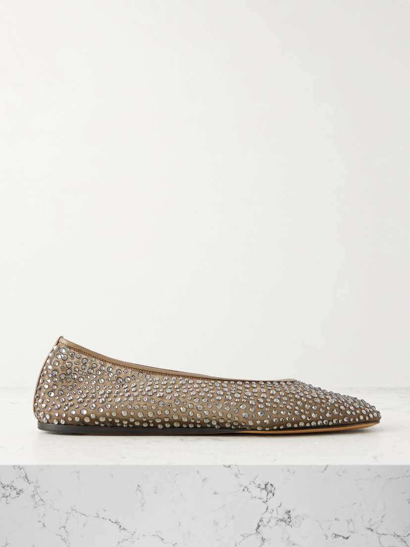Le Monde Béryl Luna Leather-trimmed Crystal-embellished Mesh Flats