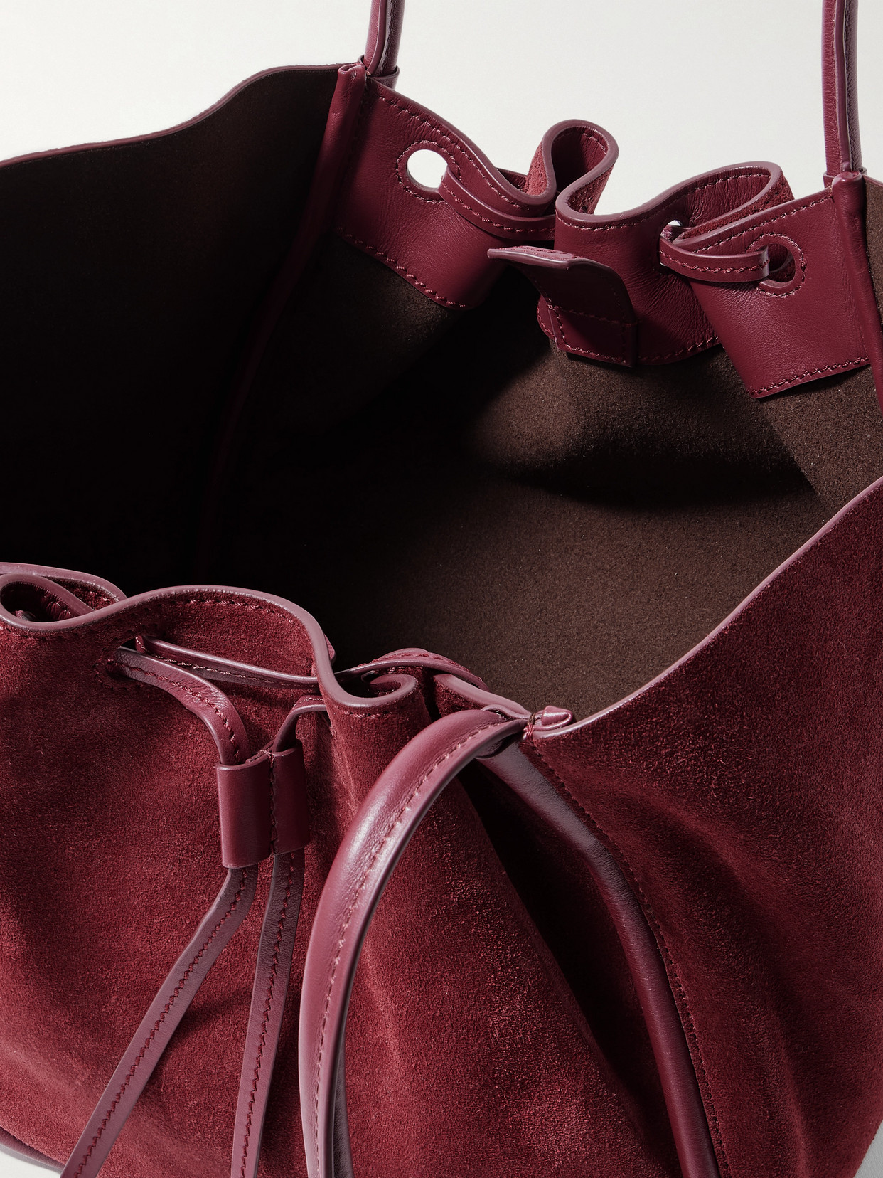 Proenza Schouler Large Leather-trimmed Ruched Suede Tote In Burgundy