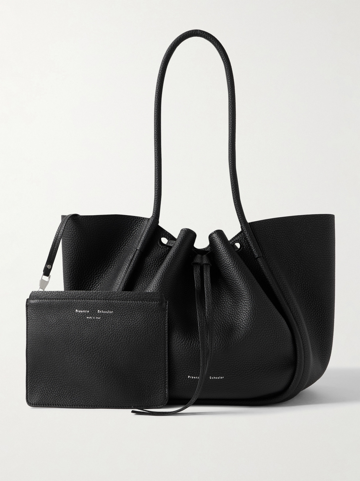 Proenza Schouler Large Ruched Textured-leather Tote In Black