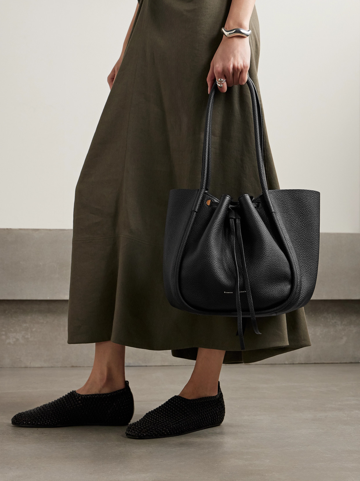 Proenza Schouler Large Ruched Textured-leather Tote In Black