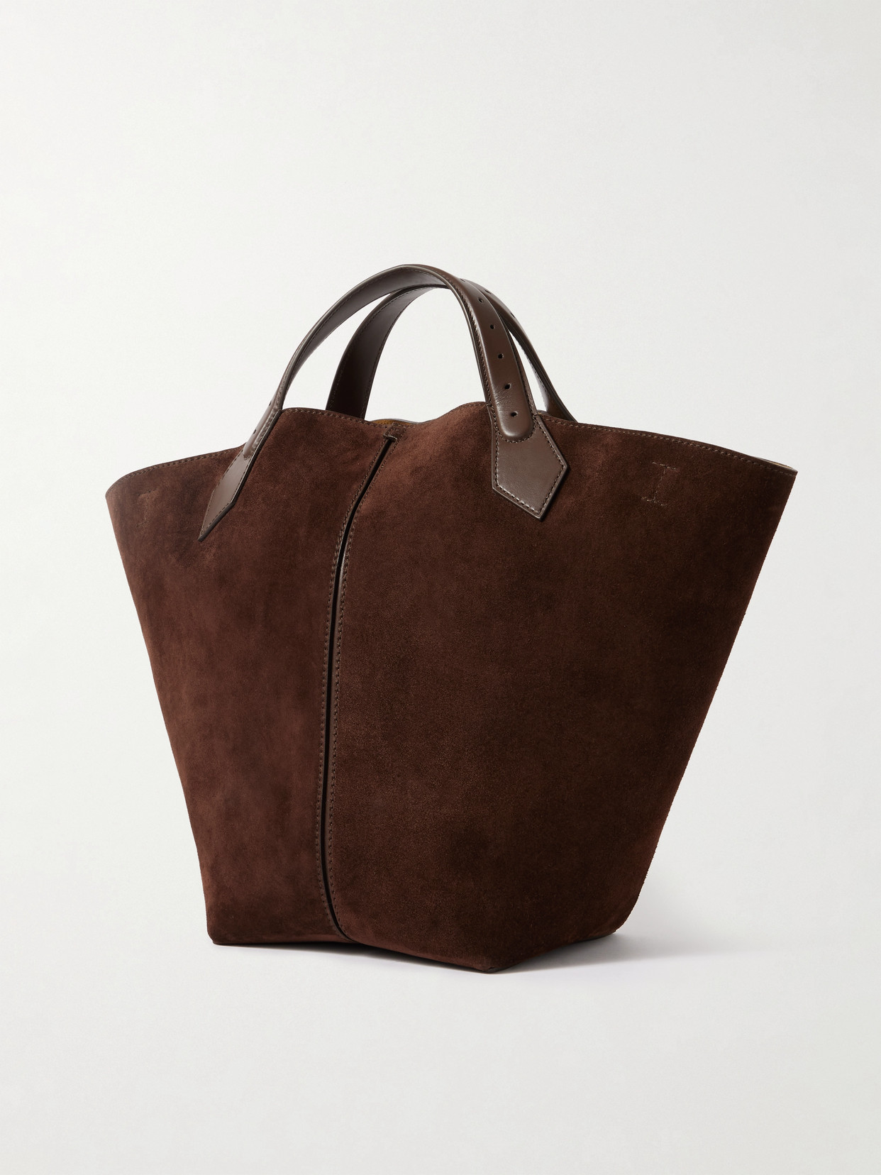 Large Chelsea Leather-Trimmed Paneled Suede Tote