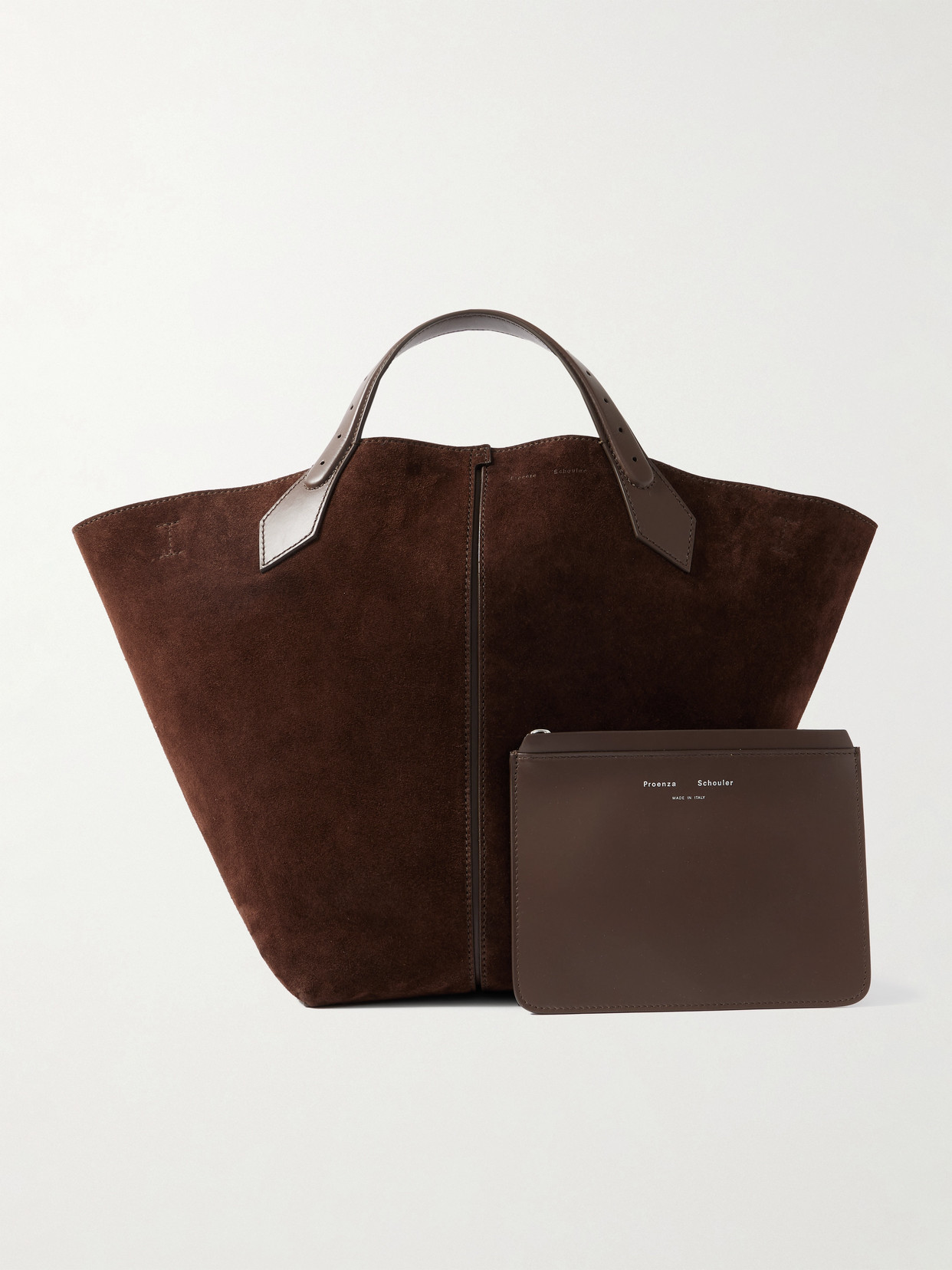 Large Chelsea Leather-Trimmed Paneled Suede Tote