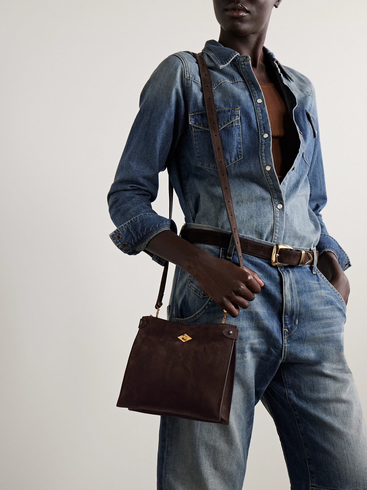 Metier Stowaway Suede Shoulder Bag