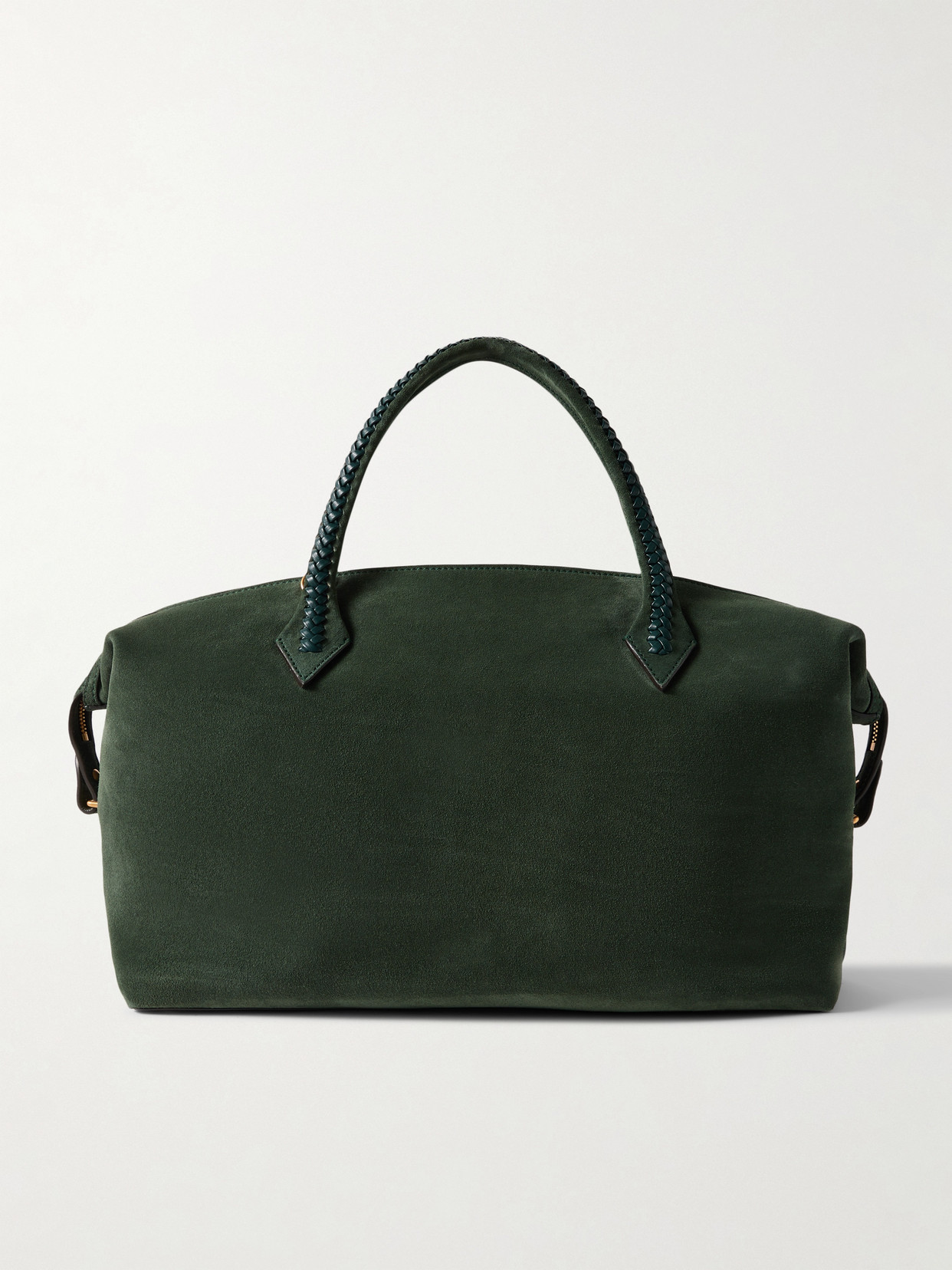Metier Vérité City Medium Braided Leather-trimmed Suede Tote In Green