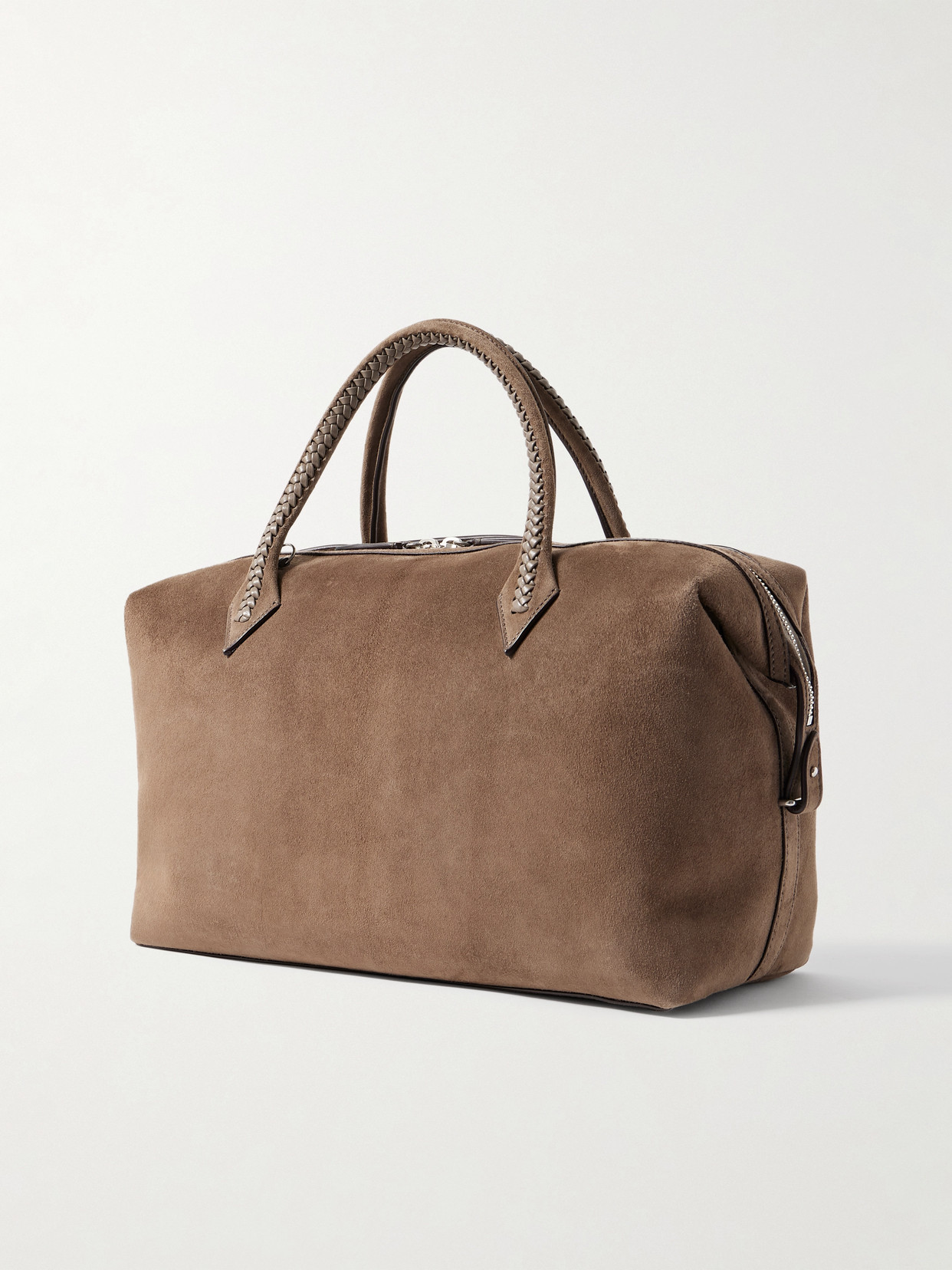 Metier Vérité City Medium Braided Leather-trimmed Suede Tote In Brown