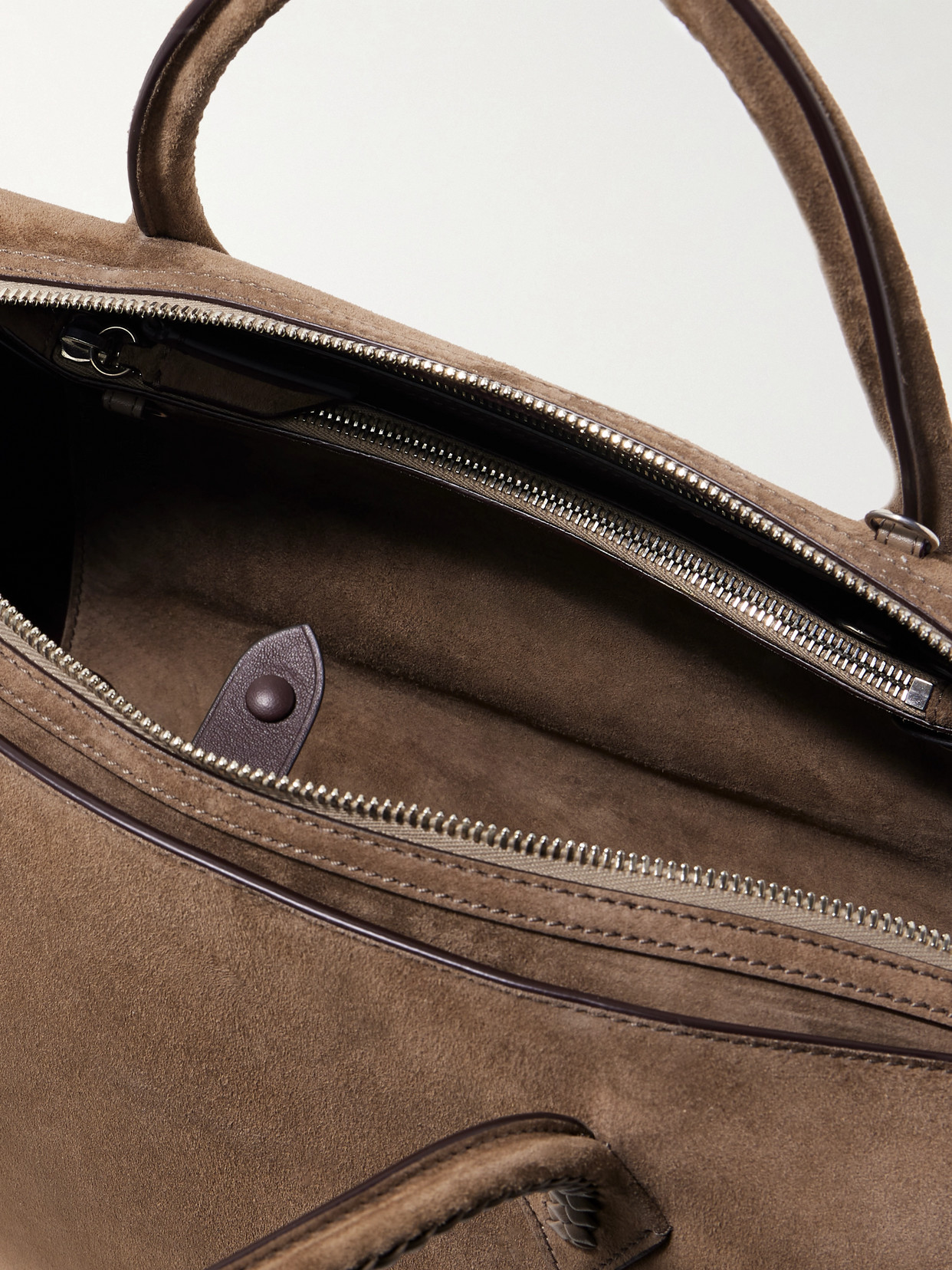 Metier Vérité City Medium Braided Leather-trimmed Suede Tote In Brown
