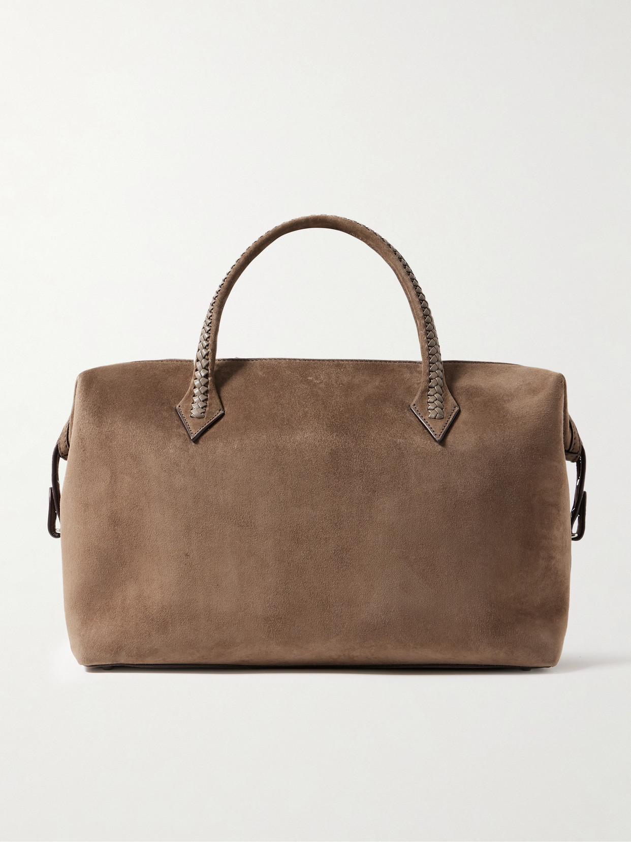 Metier Vérité City Medium Braided Leather-trimmed Suede Tote In Brown