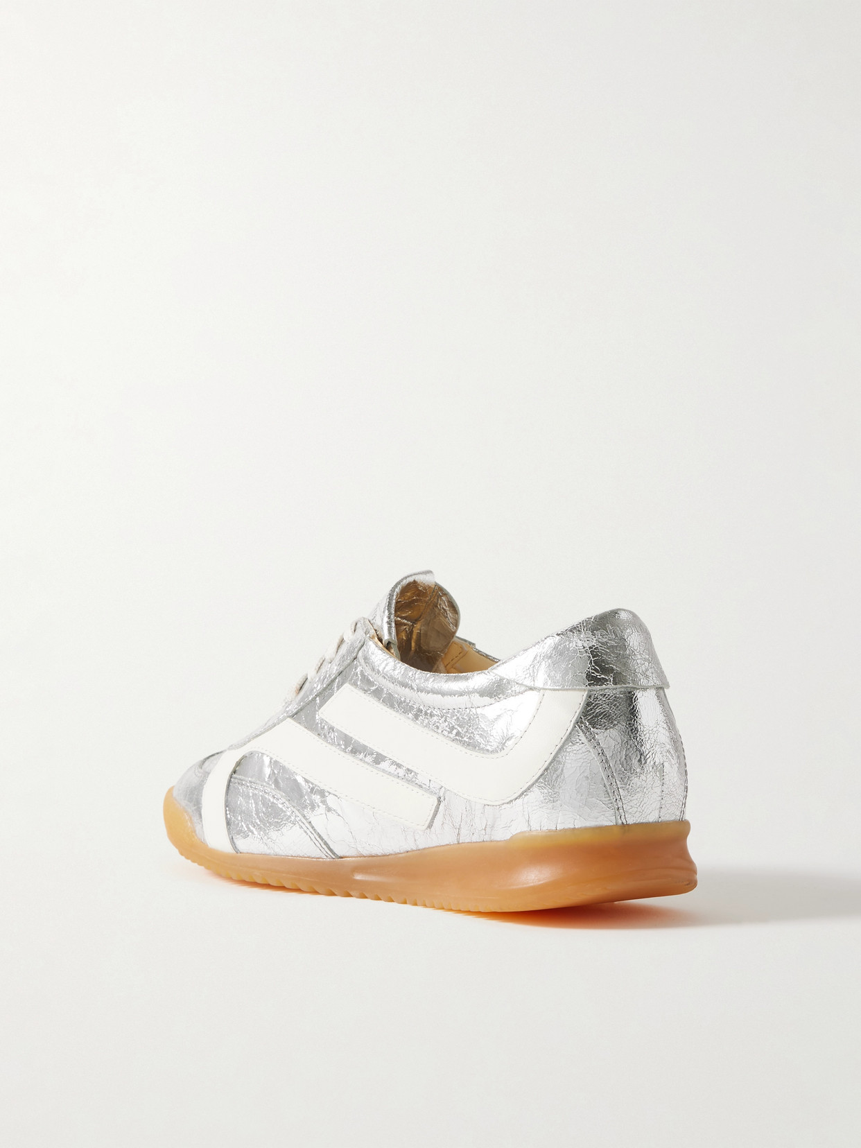 Proenza Schouler Track Paneled Metallic Crinkled-leather Sneakers In Silver