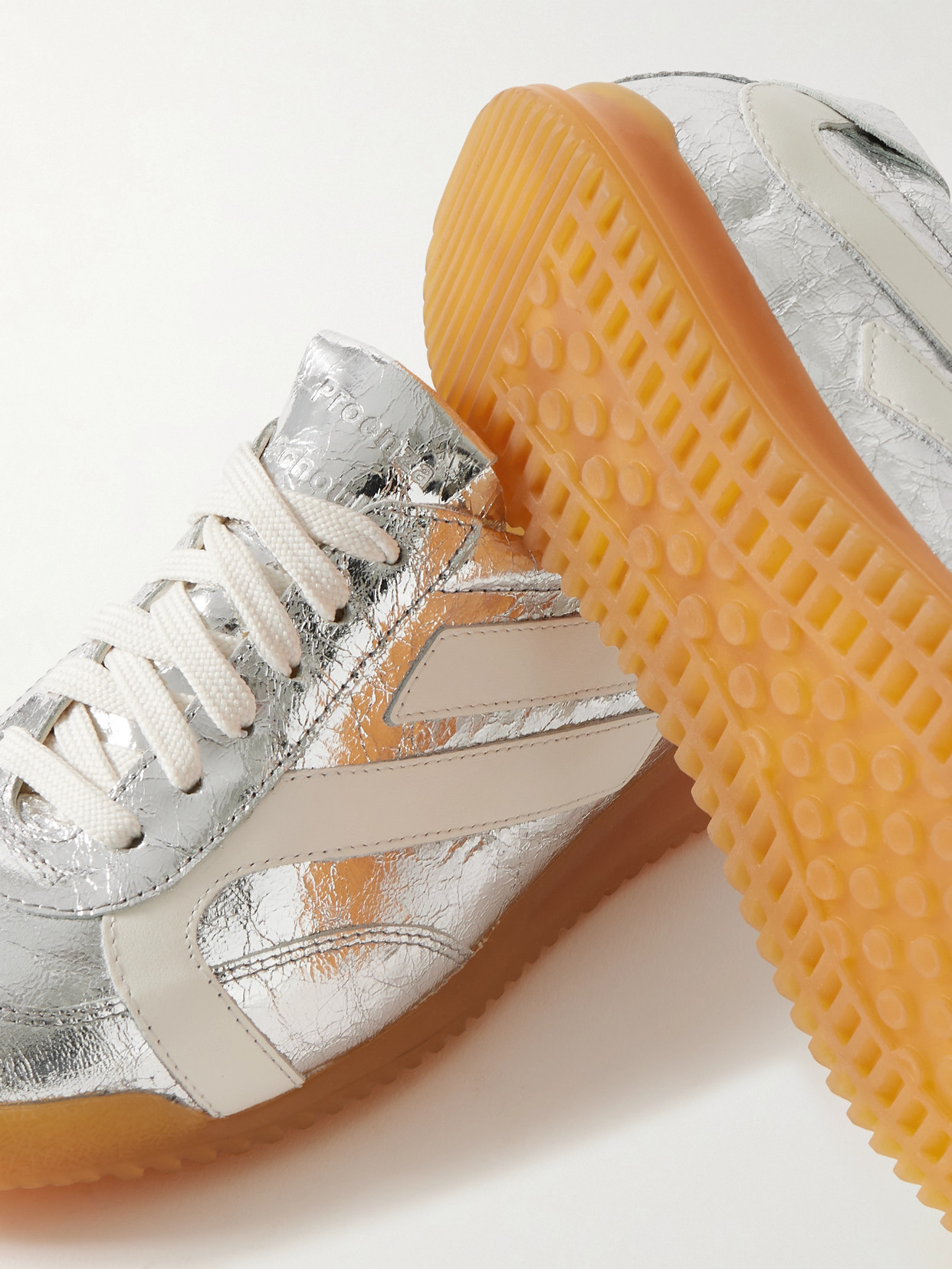 Proenza Schouler Track Paneled Metallic Crinkled-leather Sneakers In Silver