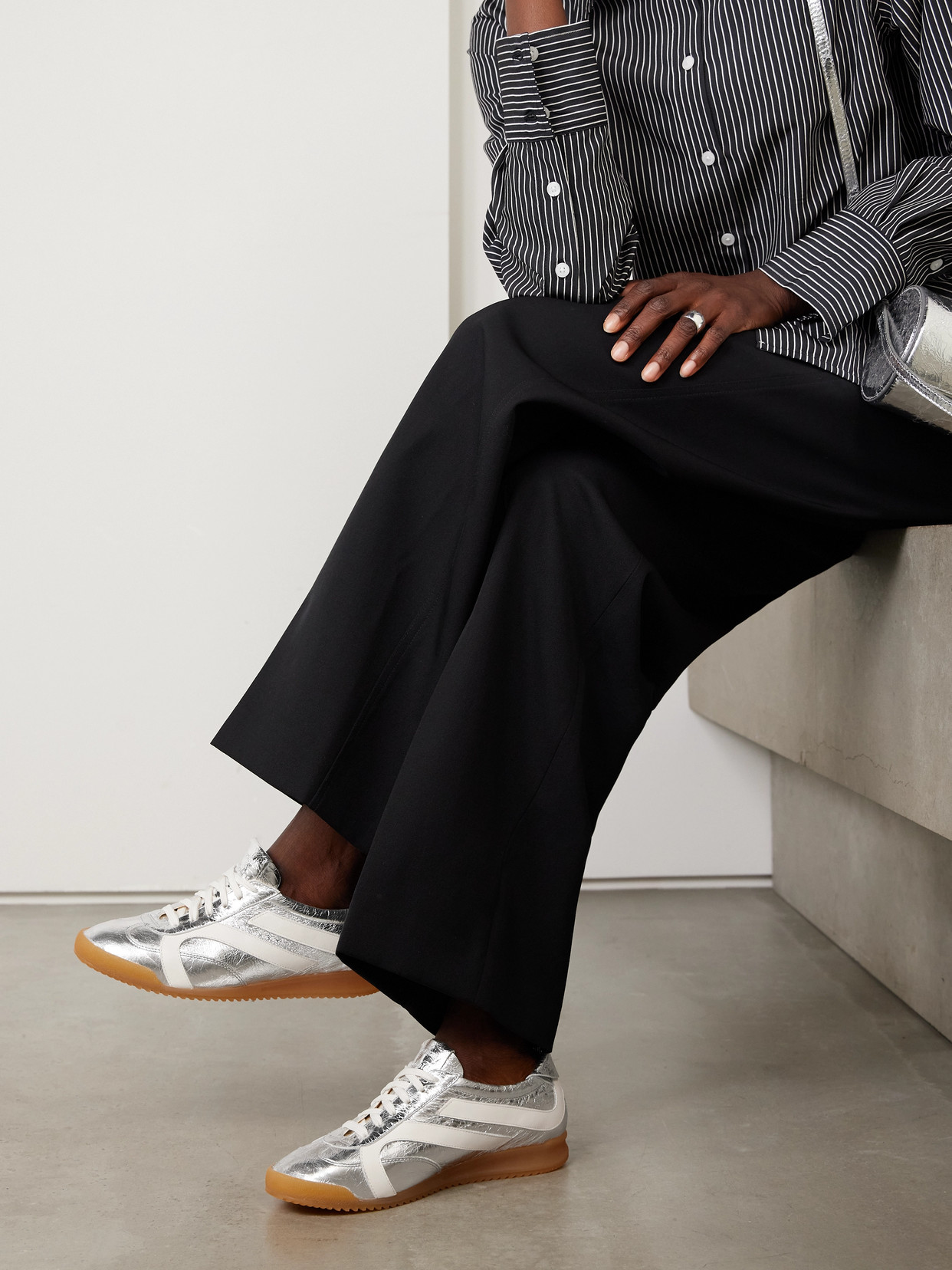 Proenza Schouler Track Paneled Metallic Crinkled-leather Sneakers In Silver