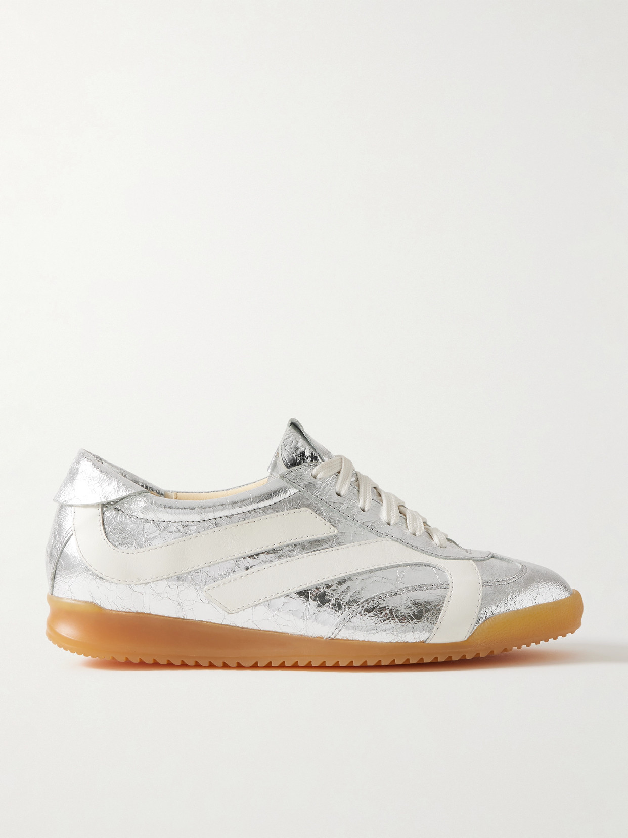 Proenza Schouler Track Paneled Metallic Crinkled-leather Sneakers In Silver