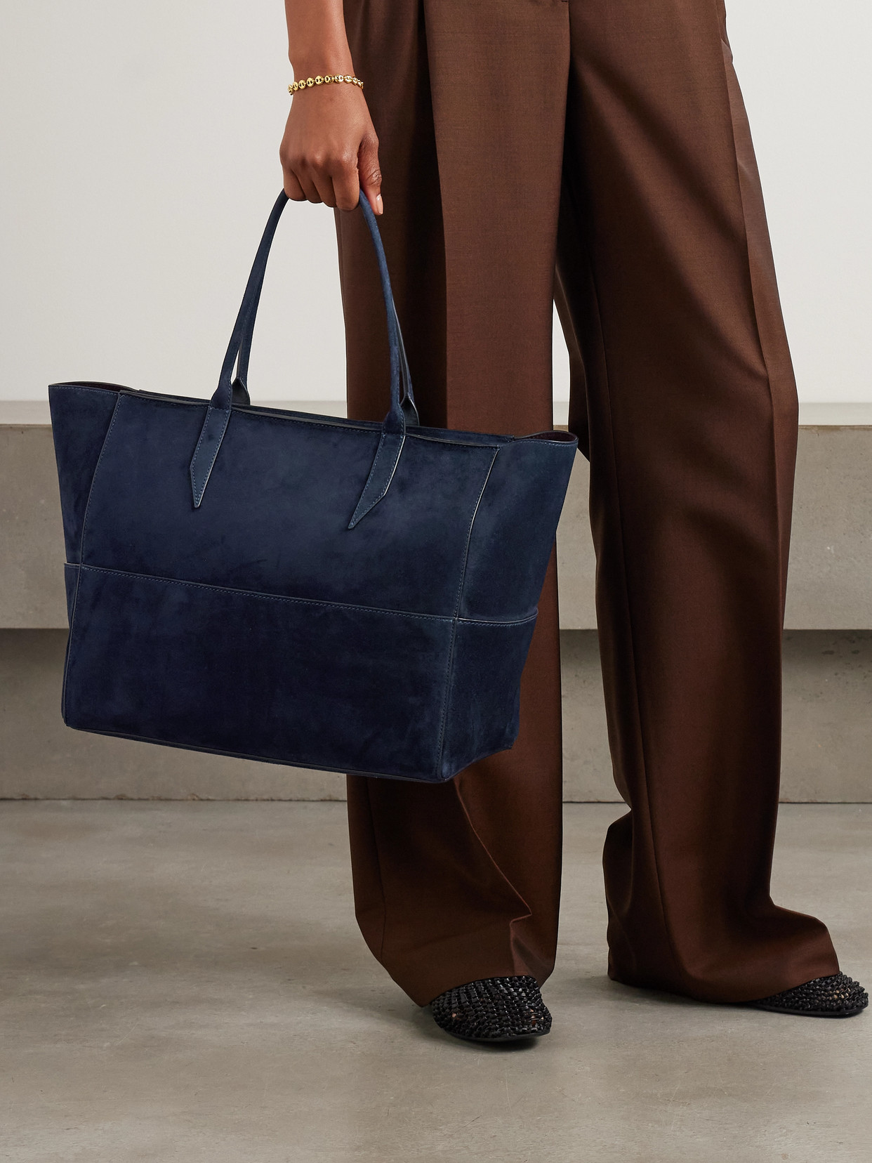 Metier Incognito Small Paneled Suede Tote In Blue