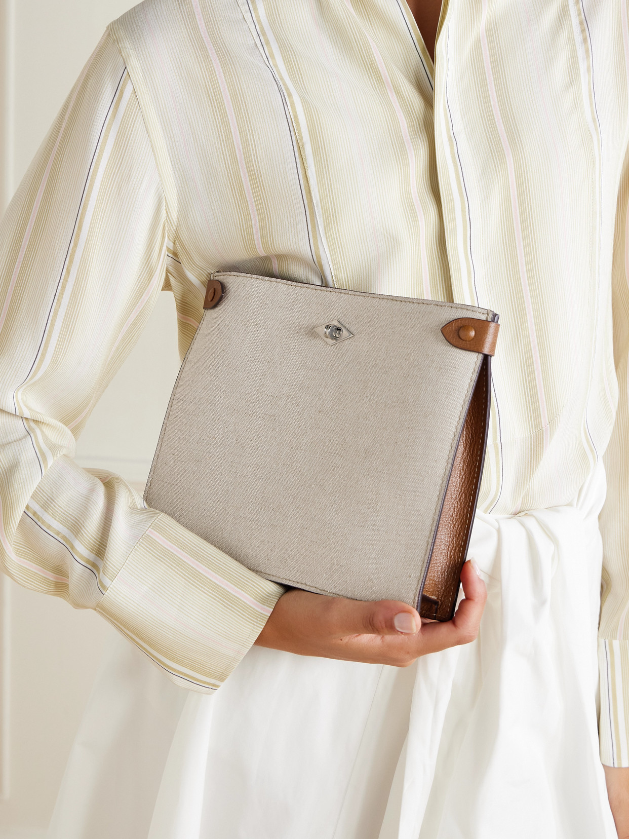 Metier Stowaway Leather-trimmed Linen Shoulder Bag
