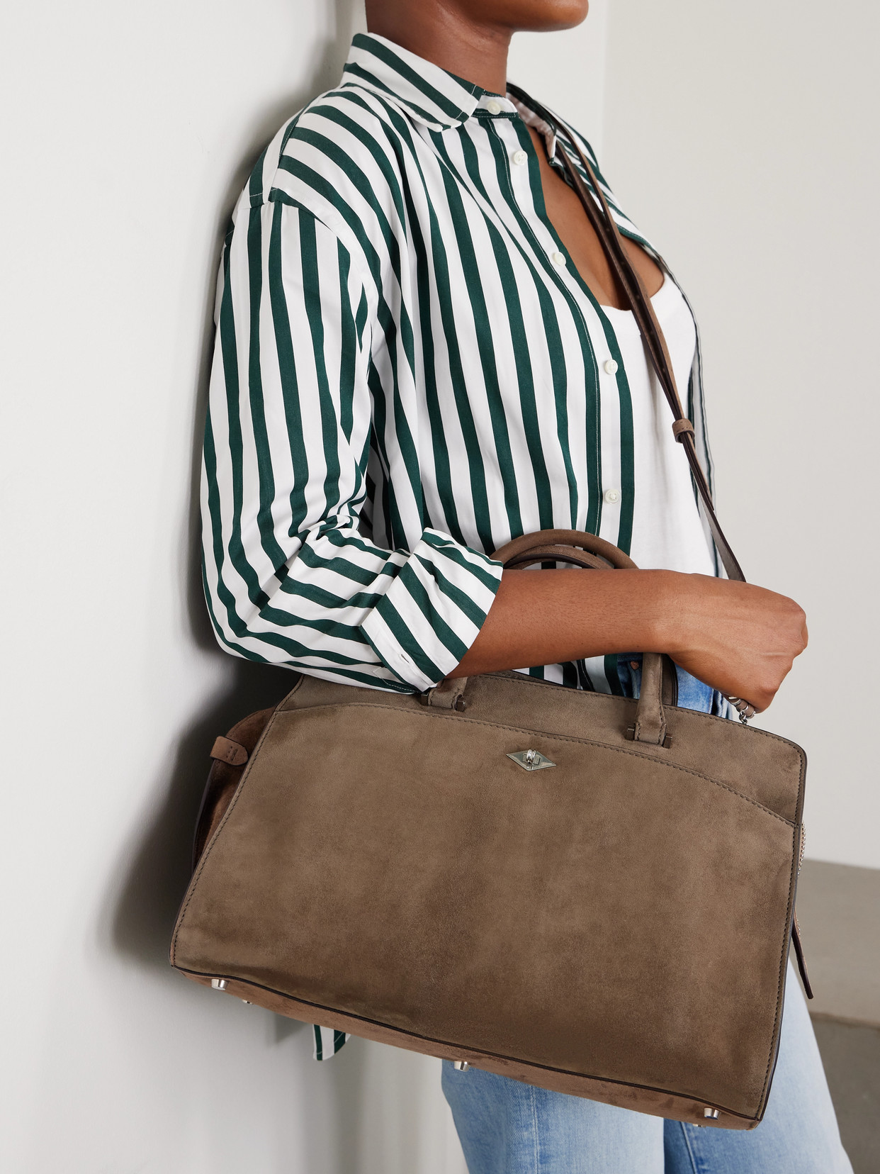 Metier Private Eye Medium Suede Tote In Brown