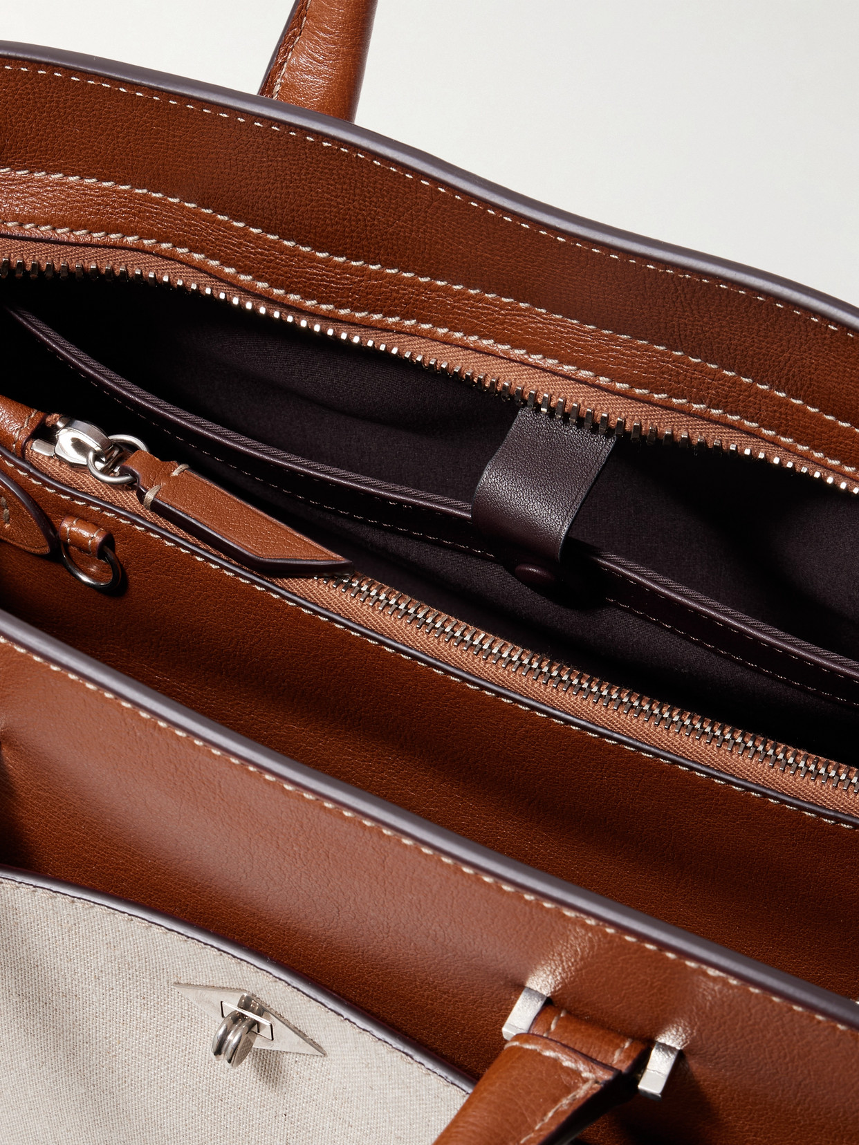 Metier Private Eye Leather And Linen Tote In White