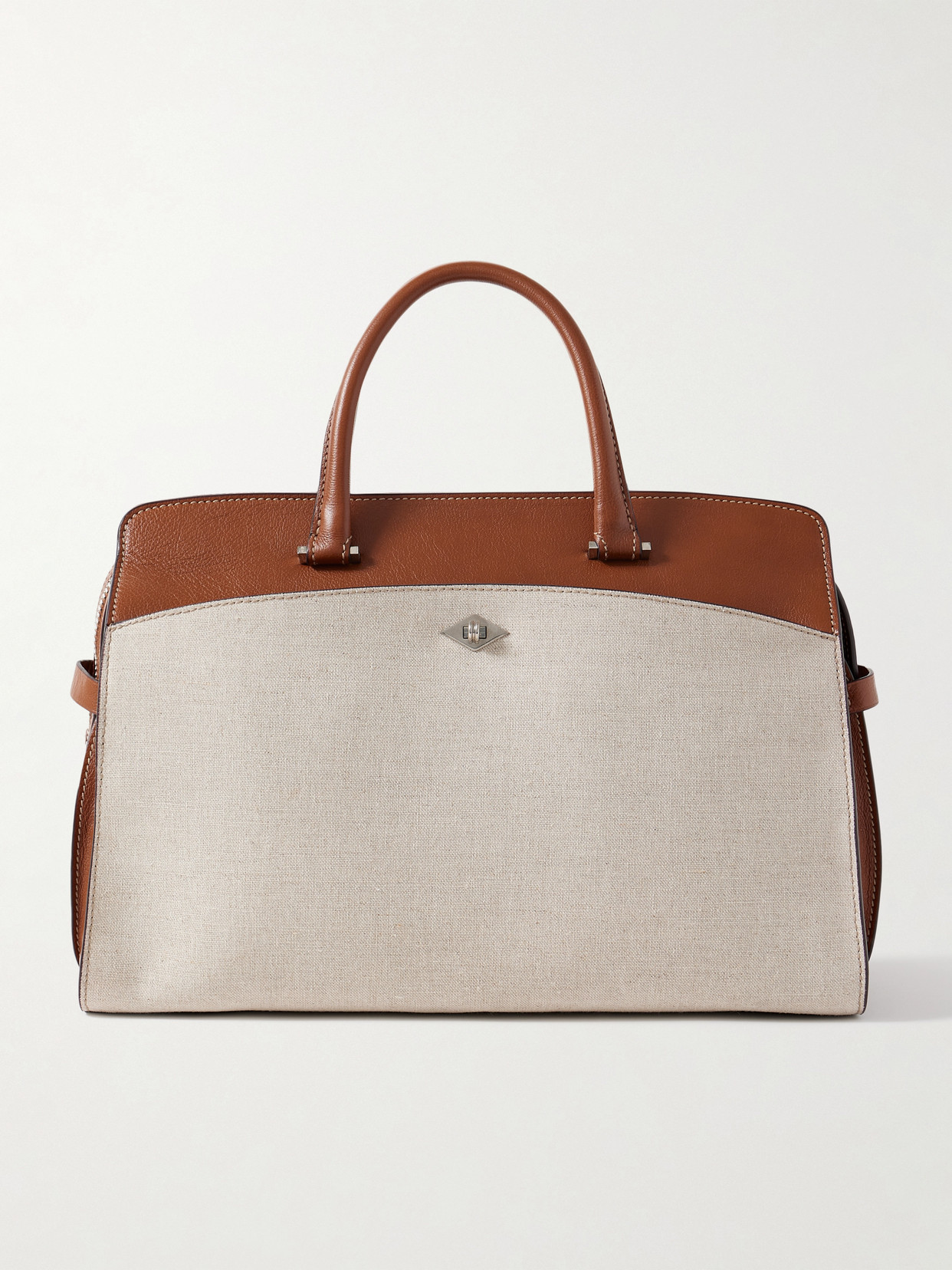 Metier Private Eye Leather And Linen Tote In White