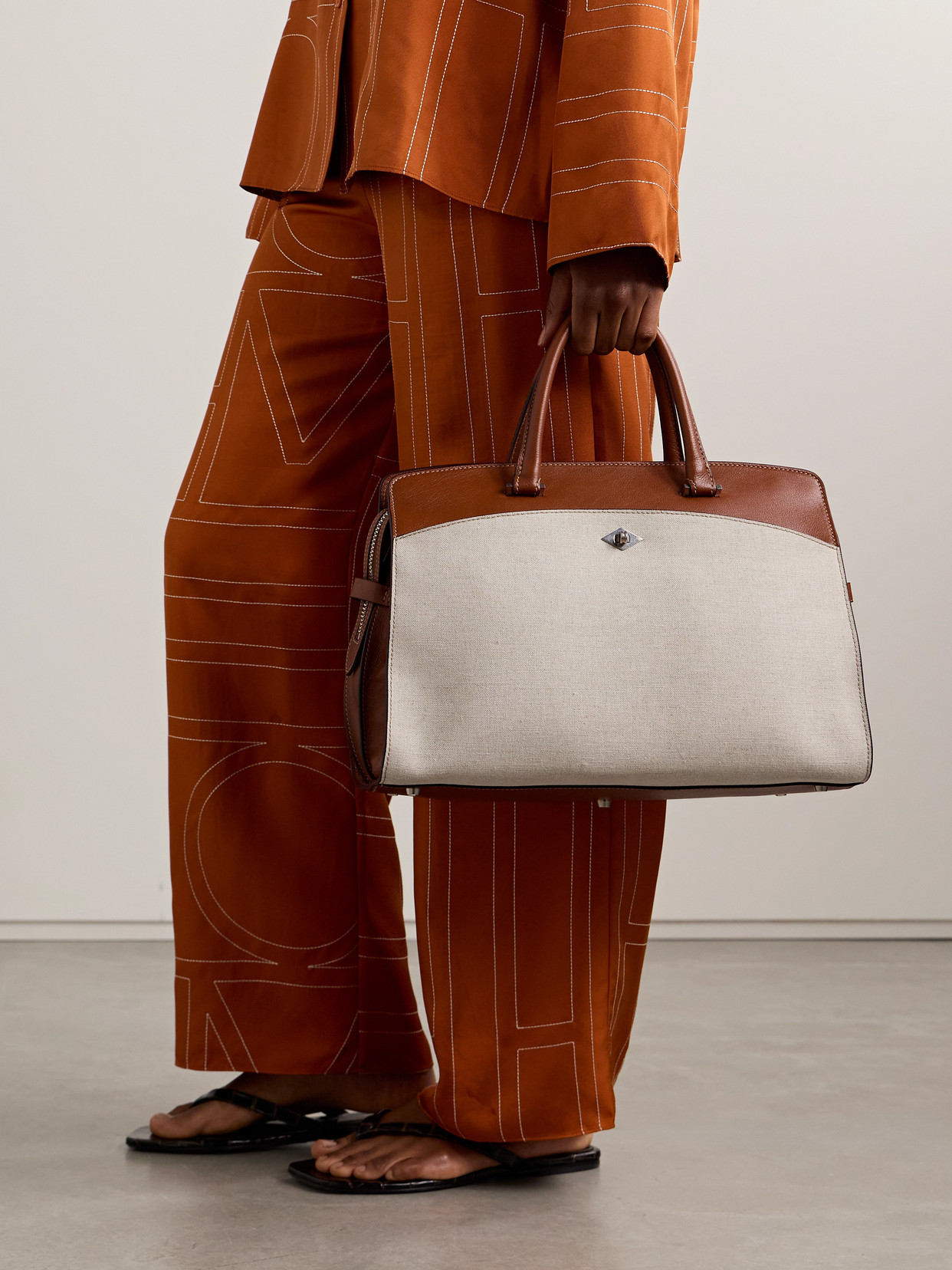 Metier Private Eye Leather And Linen Tote In White