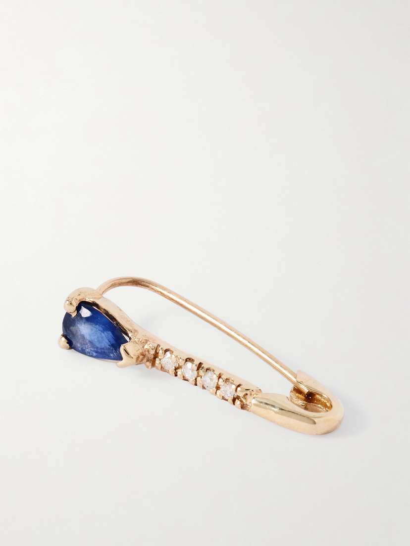 Loren Stewart Safety Pin 14-karat Gold, Diamond And Sapphire Single Earring