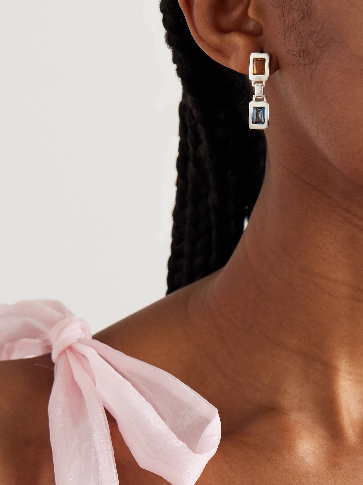 Loren Stewart Roca Link Silver Multi-stone Earrings In Multi