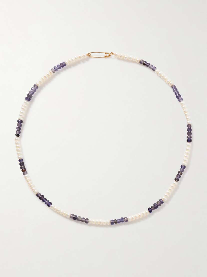 Loren Stewart 14-karat Gold, Iolite And Pearl Necklace
