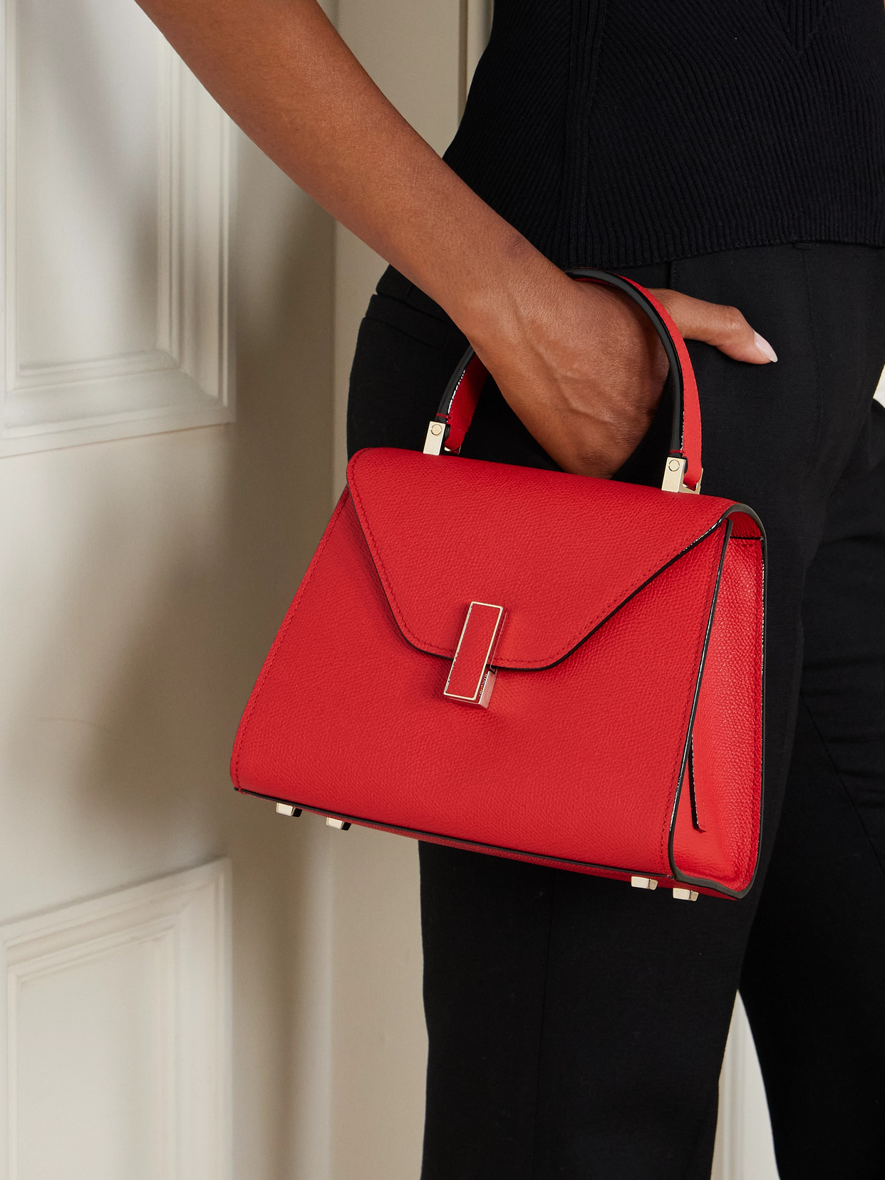 Valextra Iside Mini Textured-leather Tote In Red