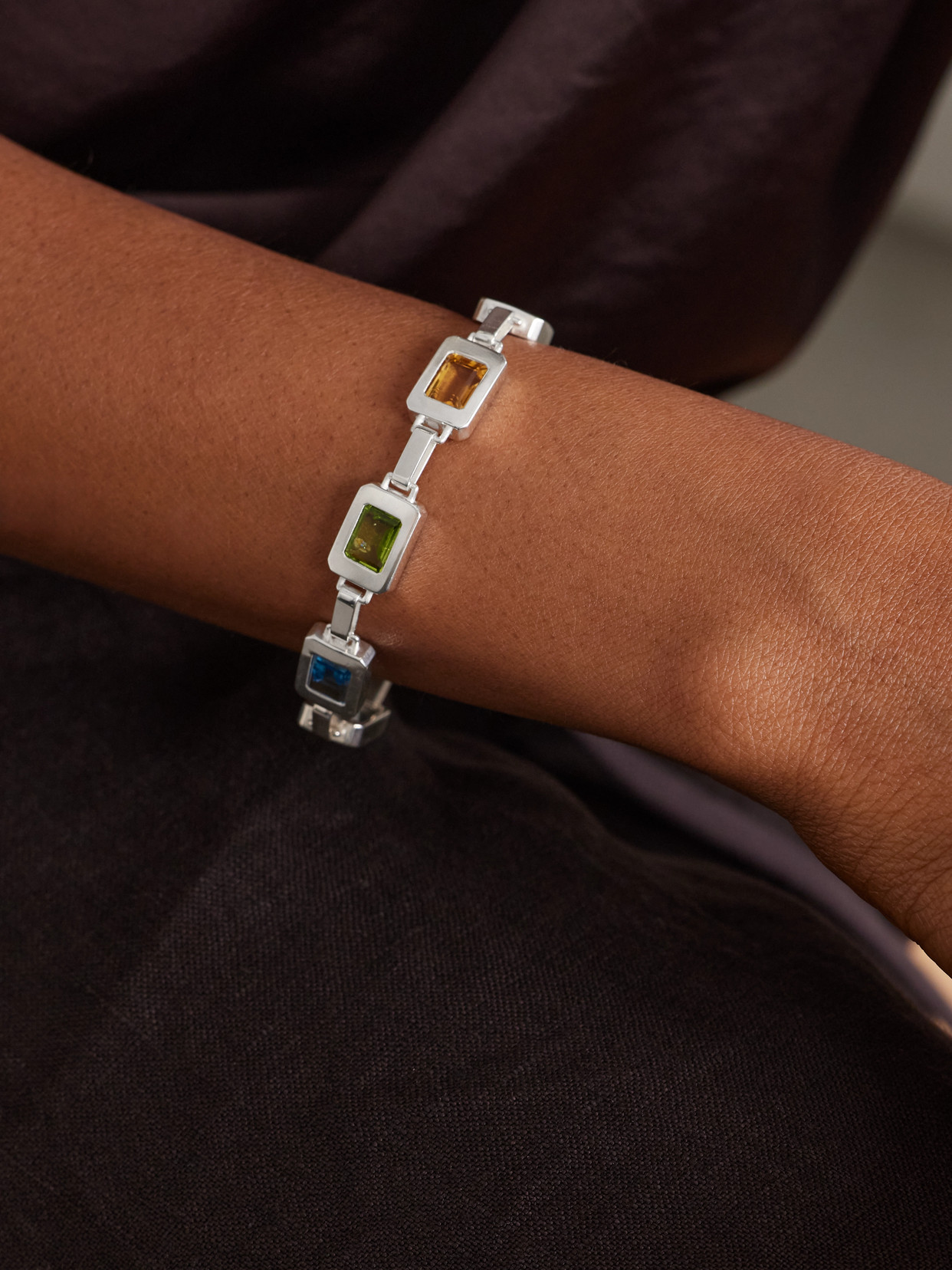 Loren Stewart Roca Link Sterling Silver Multi-stone Bracelet