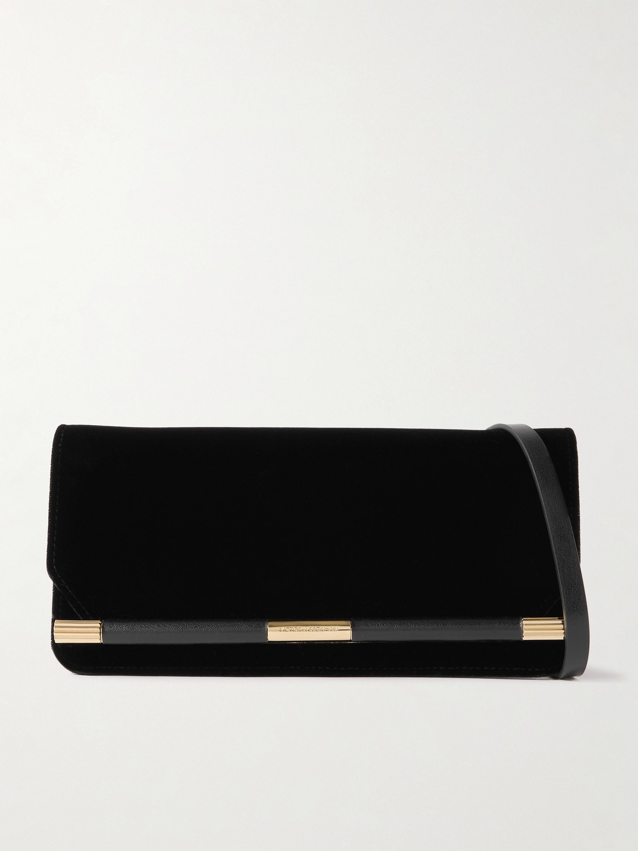 Victoria Beckham Velvet And Leather Clutch In Black