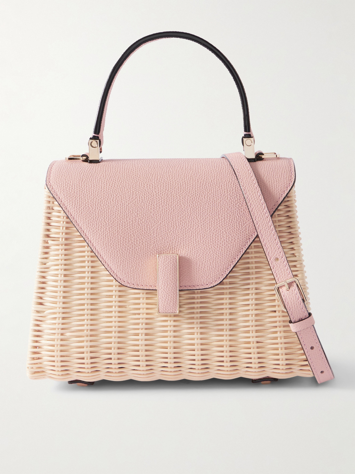 Valextra Iside Mini Leather-trimmed Rattan Tote In Pink