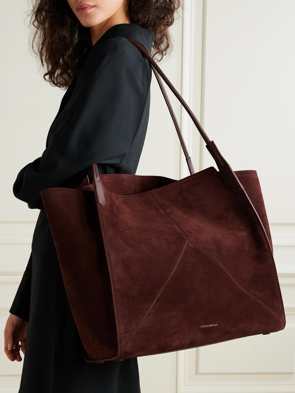 Victoria Beckham Victoria Leather-trimmed Paneled Suede Tote