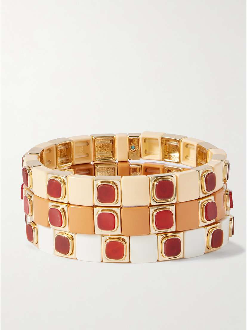 Roxanne Assoulin The Neutral Standouts Set-of-three Gold-tone, Enamel And Cubic Zirconia Bracelets