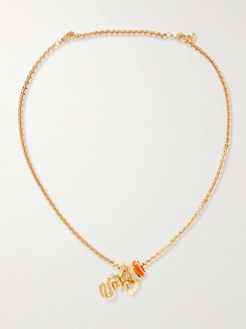 Roxanne Assoulin Puffy Initial Gold-tone, Enamel And Cubic Zirconia Necklace