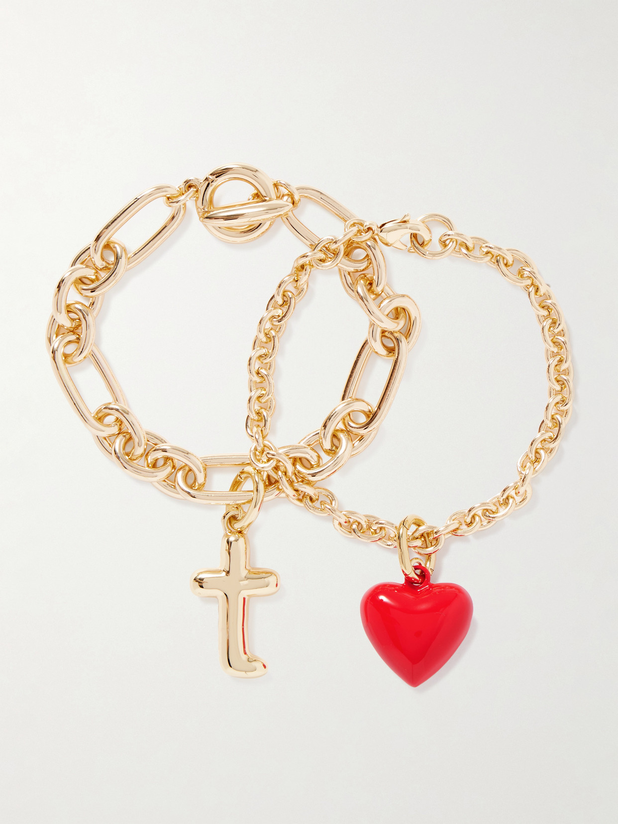 Roxanne Assoulin The Happy Heart Initial Set Of Two Gold-tone And Enamel Bracelets