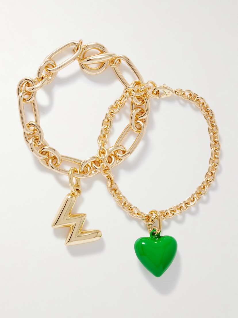 Roxanne Assoulin The Happy Heart Initial Set Of Two Gold-tone And Enamel Bracelets