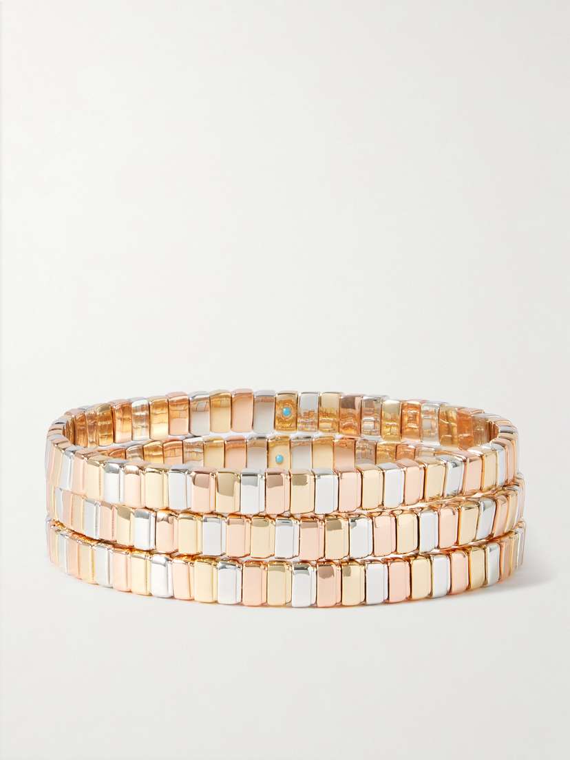 Roxanne Assoulin The Mini Cobra Set Of Three, Yellow Gold, Silver And Rose-tone Bracelets