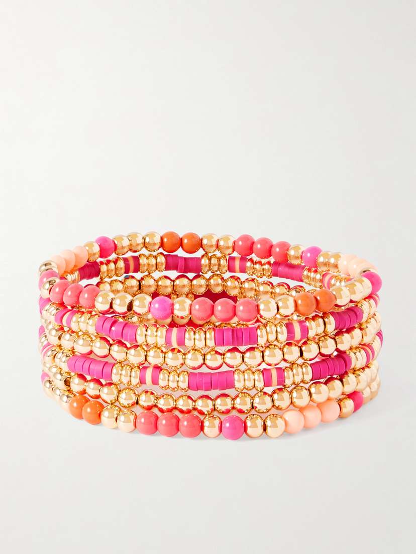 Roxanne Assoulin The Love Bunch Set Of Six Gold-tone, Enamel And Heishi Bracelets