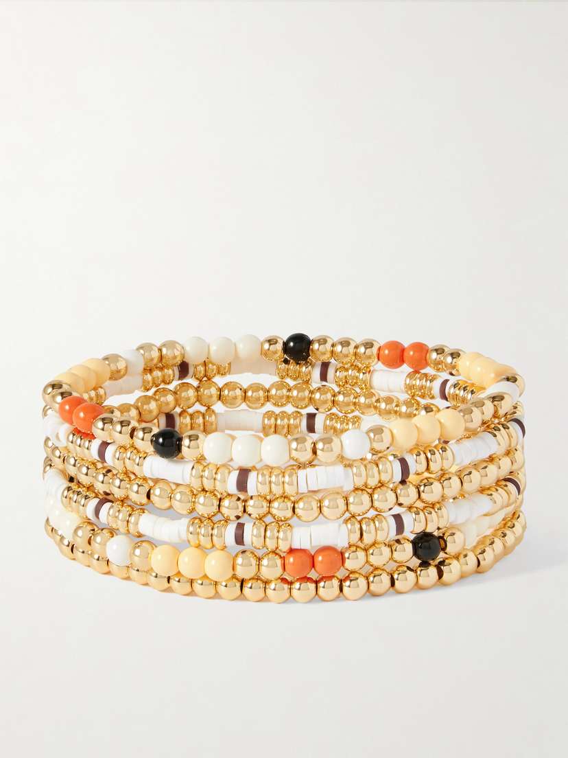 Roxanne Assoulin The Calm Bunch Set Of Six Gold-tone, Enamel And Heishi Bracelets