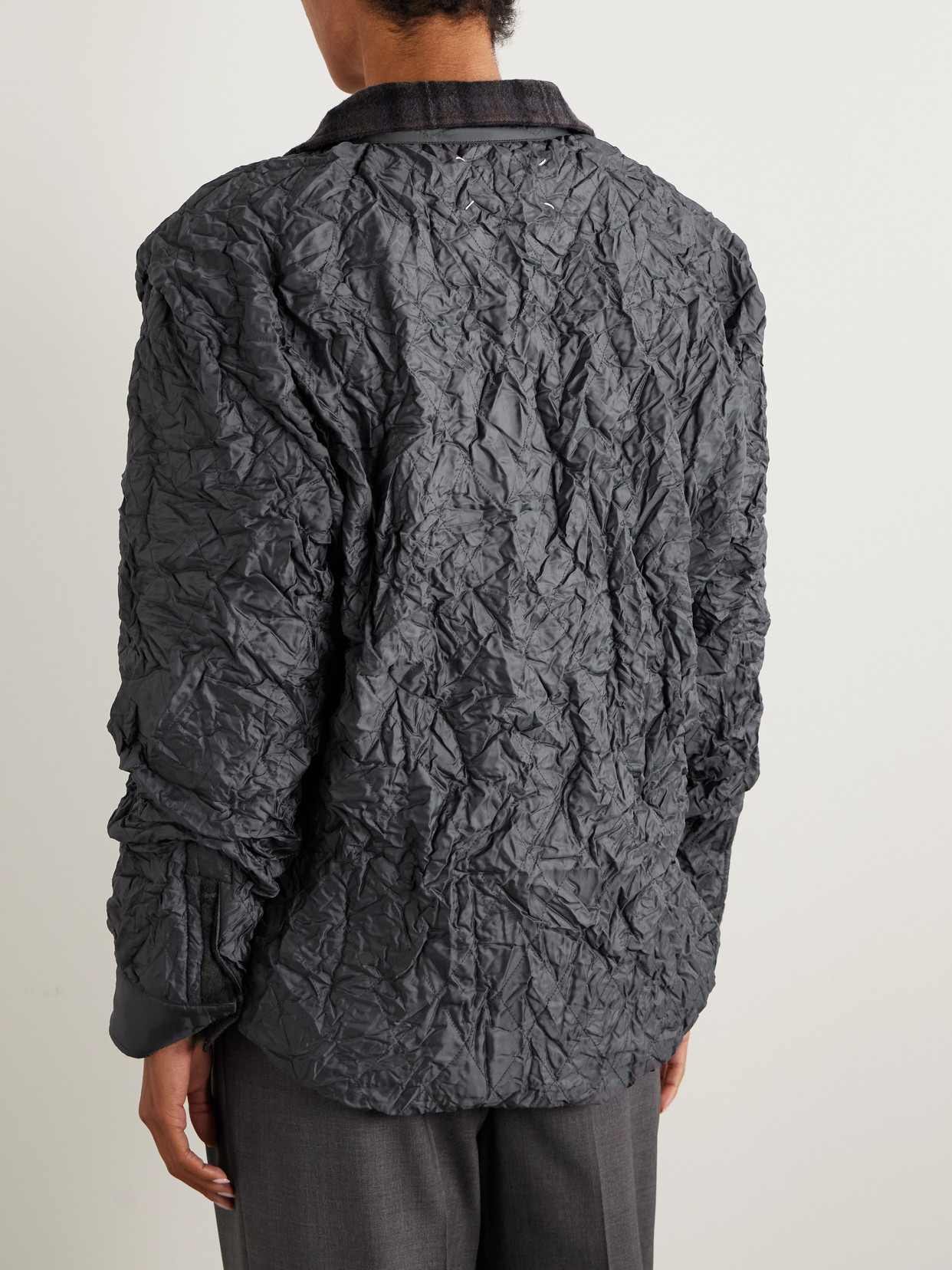 Padded Wool-Trimmed Quilted Crinkled Jacket