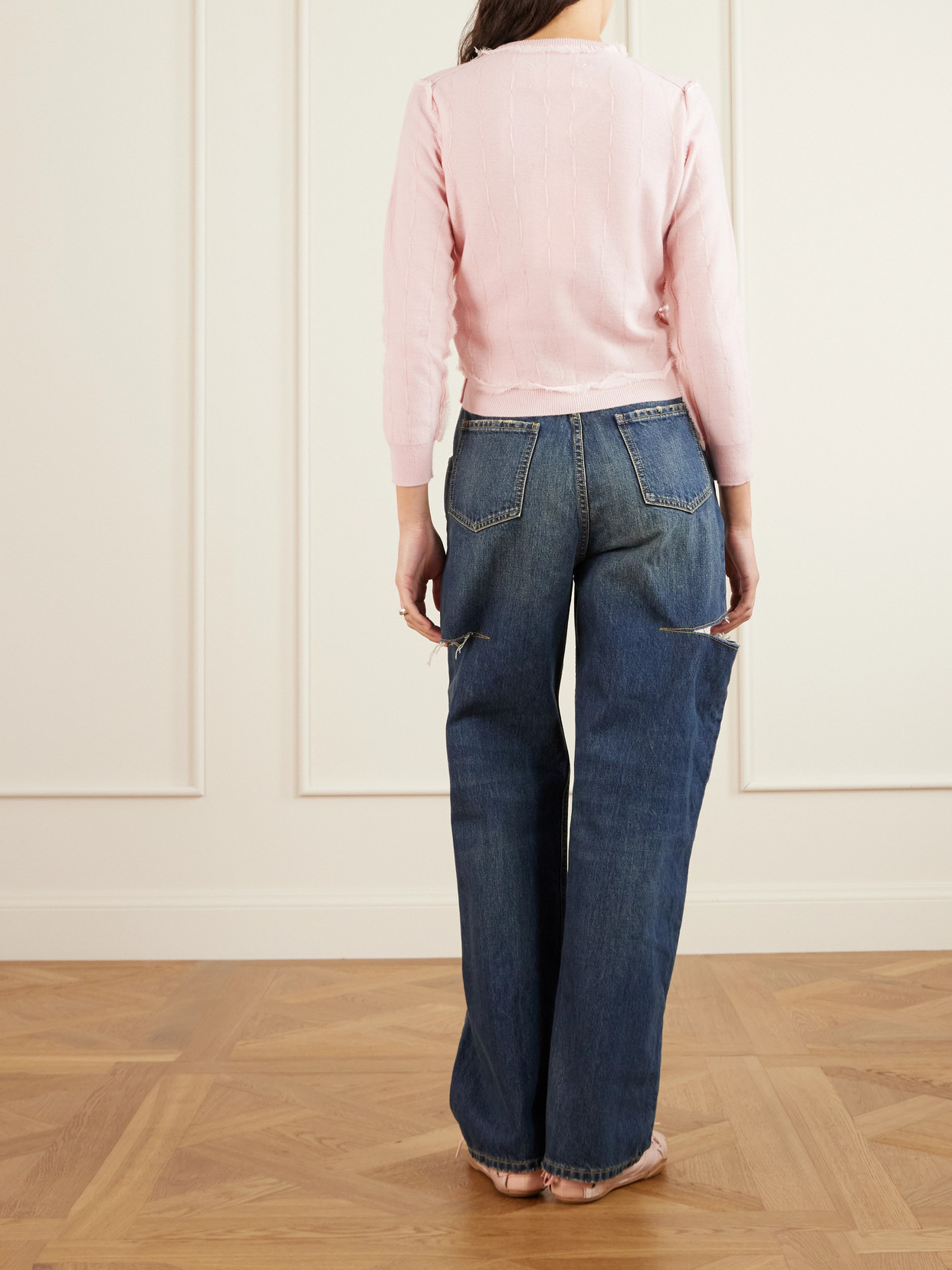 Maison Margiela Embroidered Mesh-trimmed Wool Cardigan In Pink