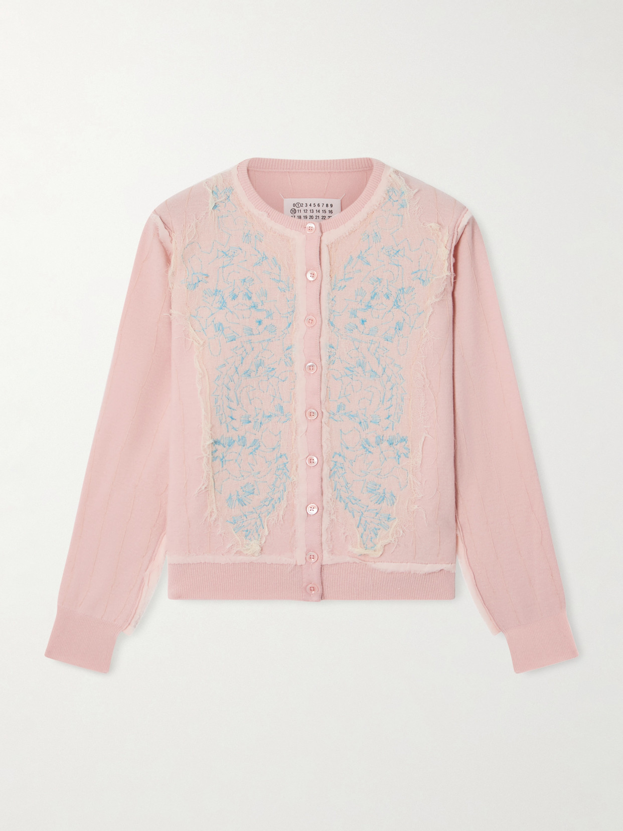 Maison Margiela Embroidered Mesh-trimmed Wool Cardigan In Pink
