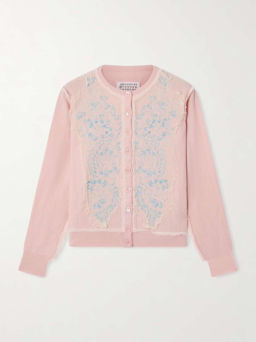 Maison Margiela Embroidered Mesh-trimmed Wool Cardigan