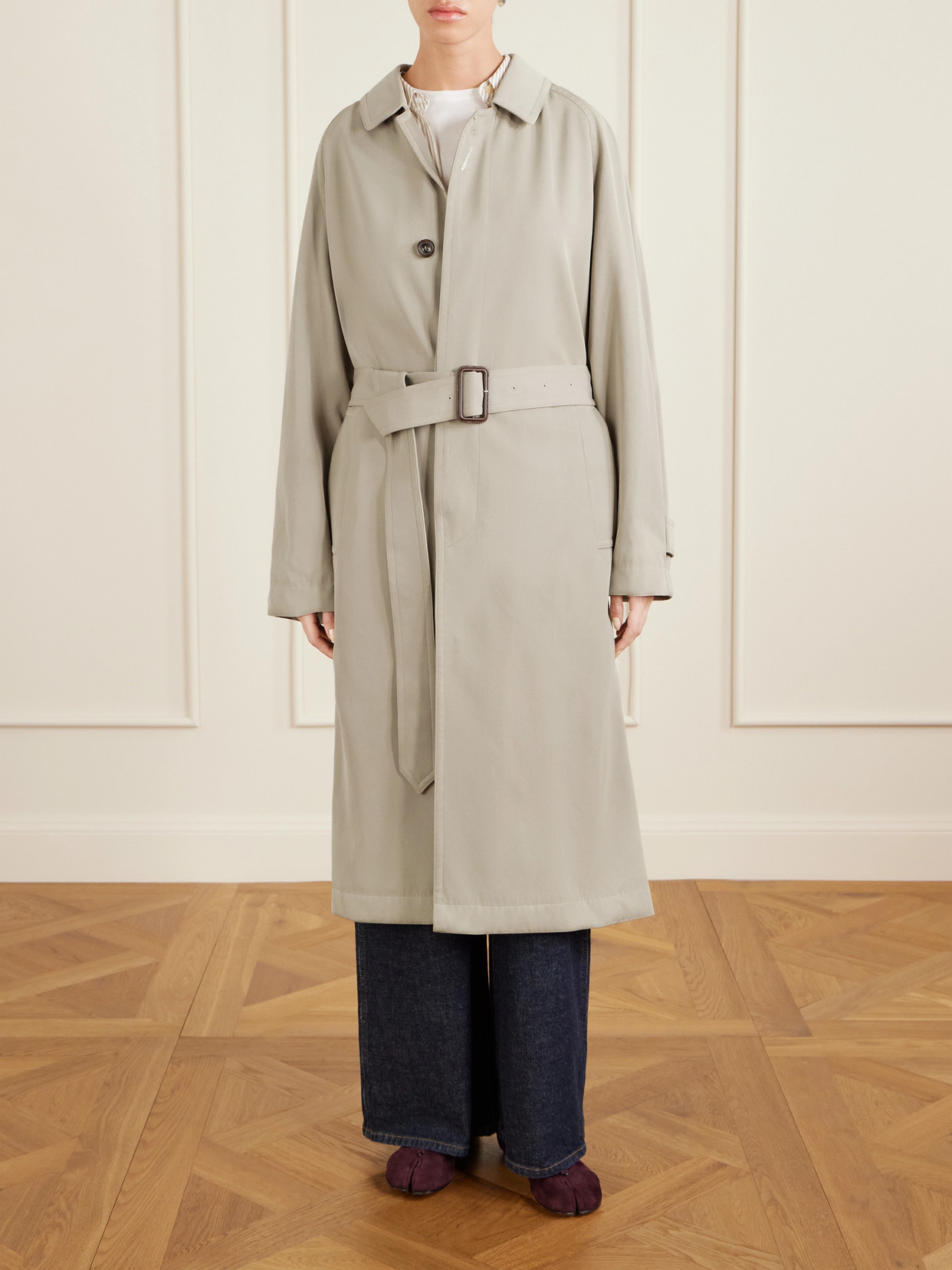 Belted Wool-Gabardine Trench Coat