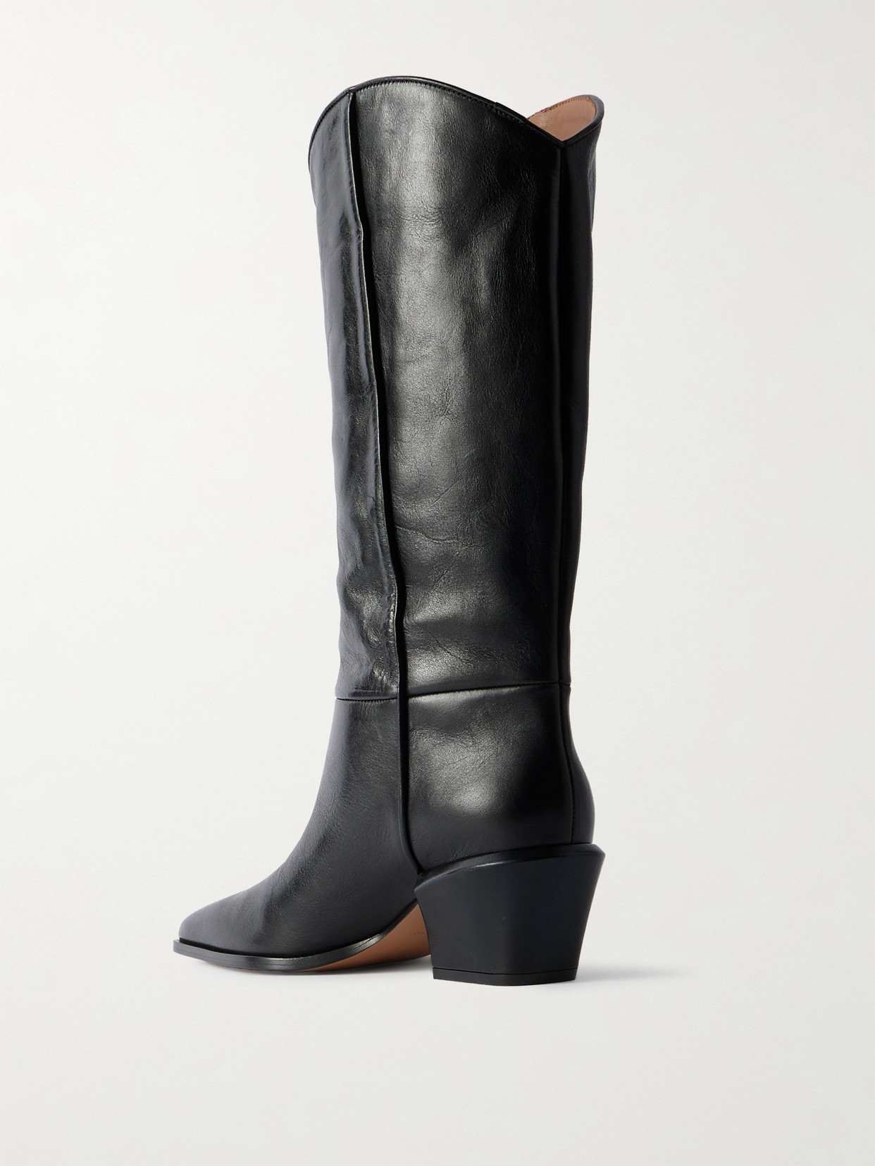 Paris Texas Western Style Leather Knee Length Boots In Black