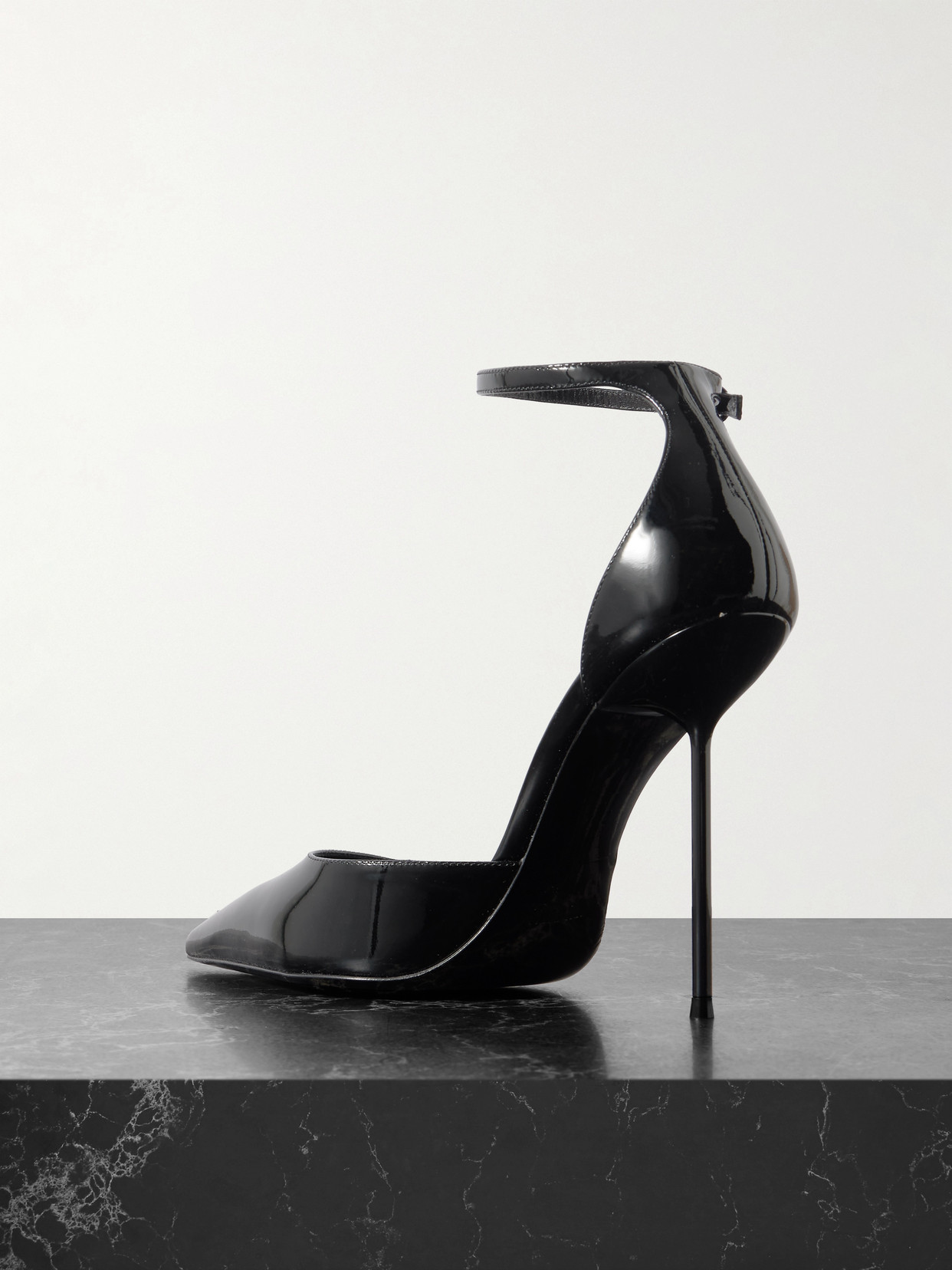 Paris Texas Arrow Toe Heeled Shoes With Delicate Ankle Strap In Black