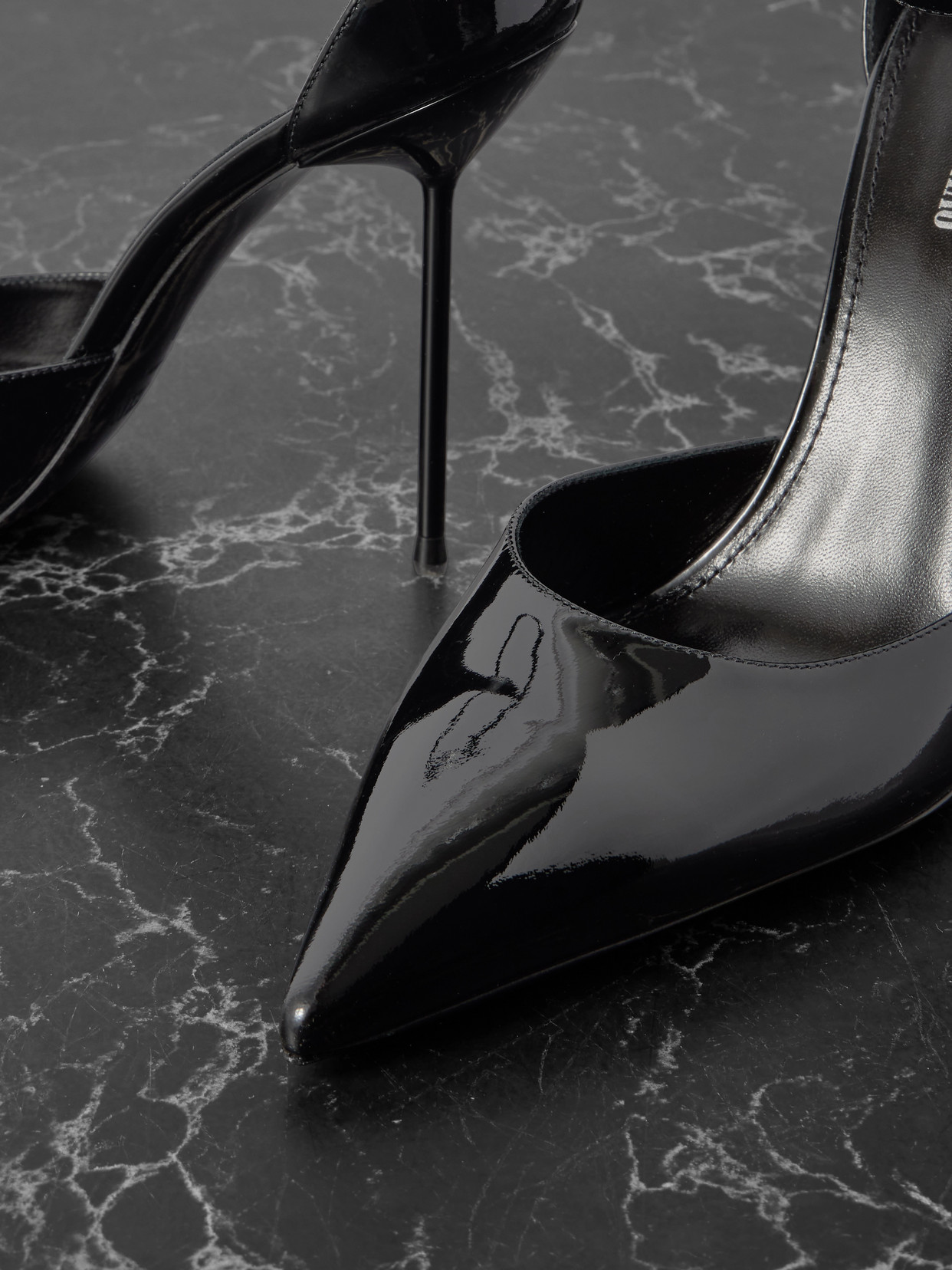 Paris Texas Arrow Toe Heeled Shoes With Delicate Ankle Strap In Black