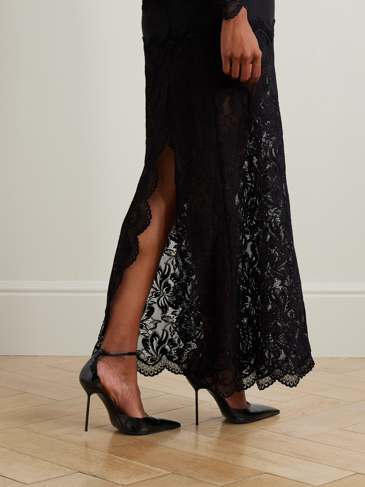 Paris Texas Arrow Toe Heeled Shoes With Delicate Ankle Strap In Black